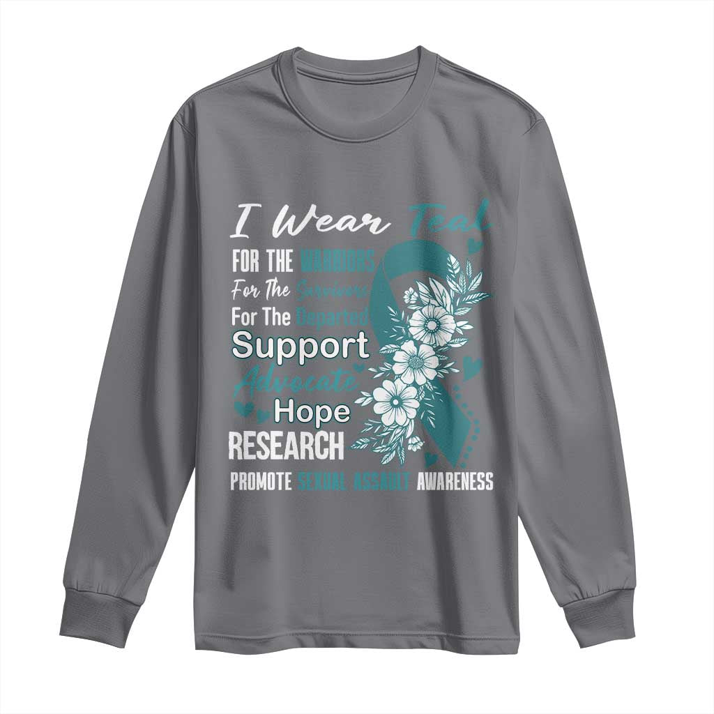 Sexual Assault Awareness Long Sleeve Shirt Teal Ribbon Flower