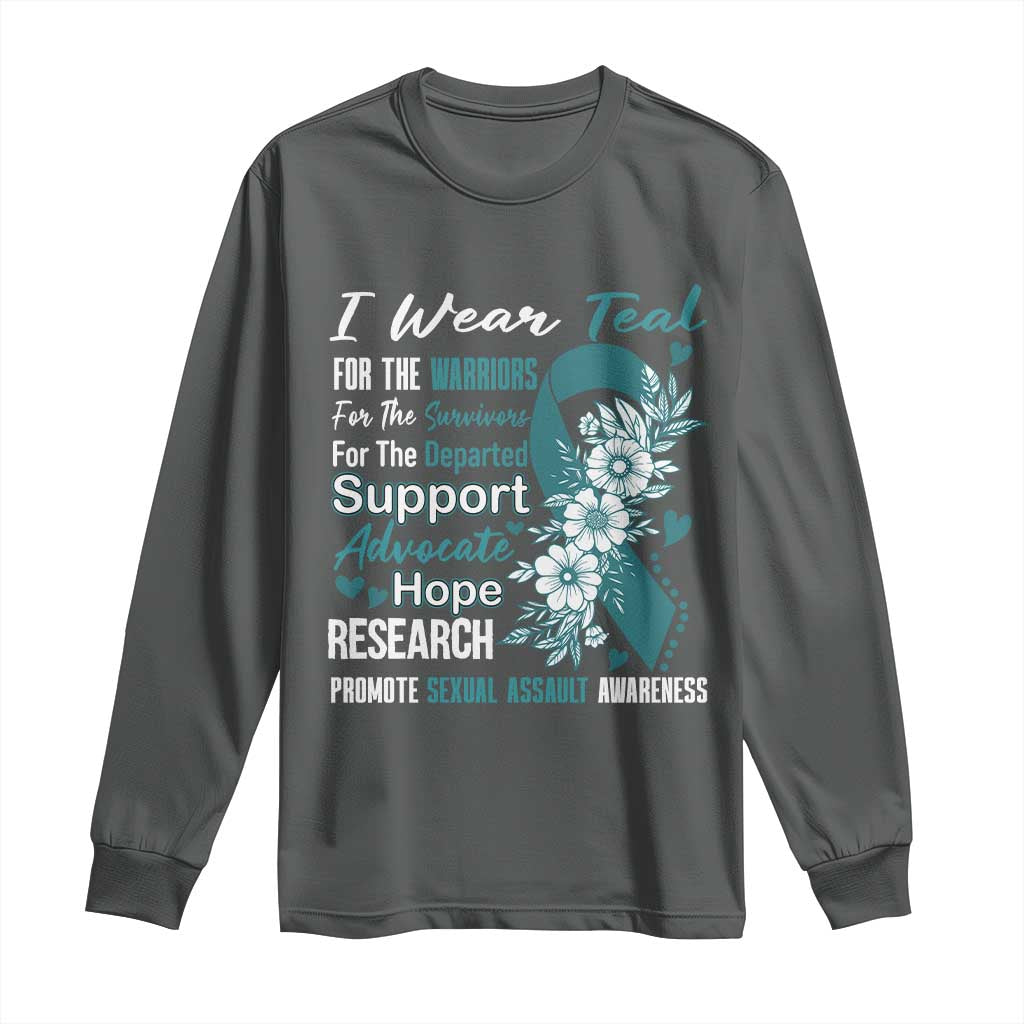 Sexual Assault Awareness Long Sleeve Shirt Teal Ribbon Flower