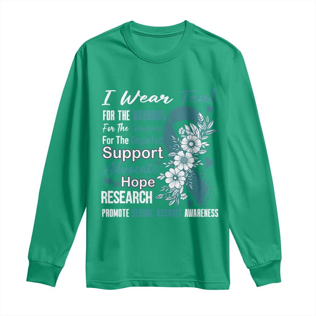 Sexual Assault Awareness Long Sleeve Shirt Teal Ribbon Flower