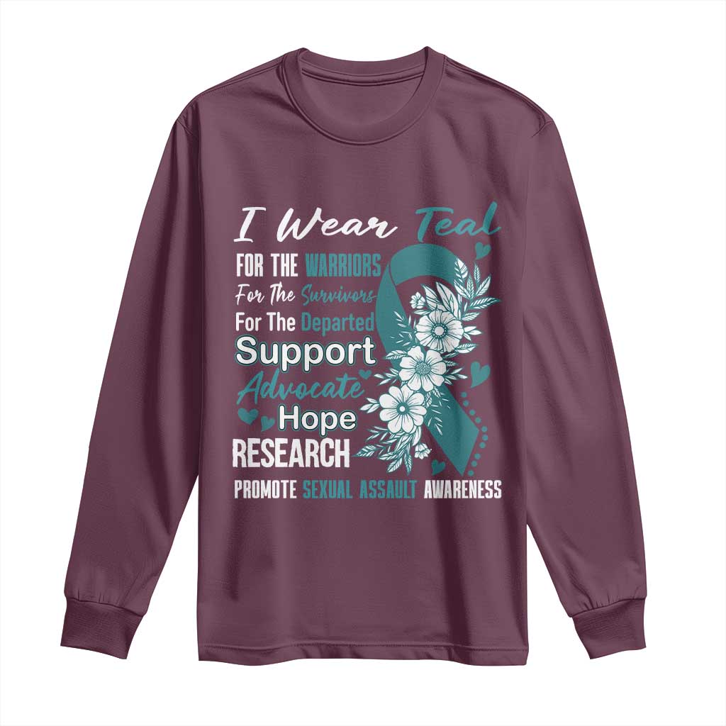 Sexual Assault Awareness Long Sleeve Shirt Teal Ribbon Flower