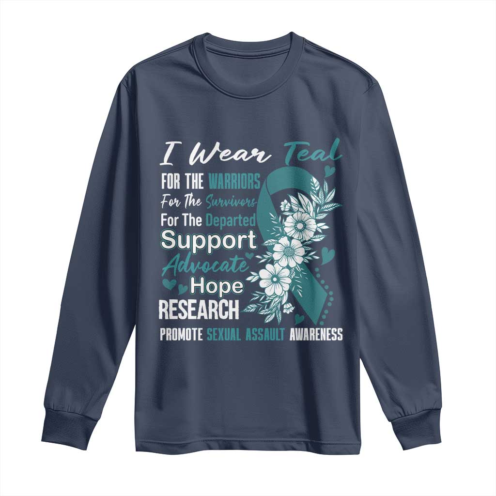 Sexual Assault Awareness Long Sleeve Shirt Teal Ribbon Flower