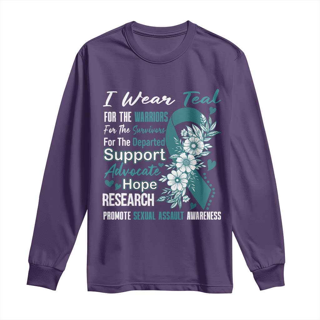 Sexual Assault Awareness Long Sleeve Shirt Teal Ribbon Flower