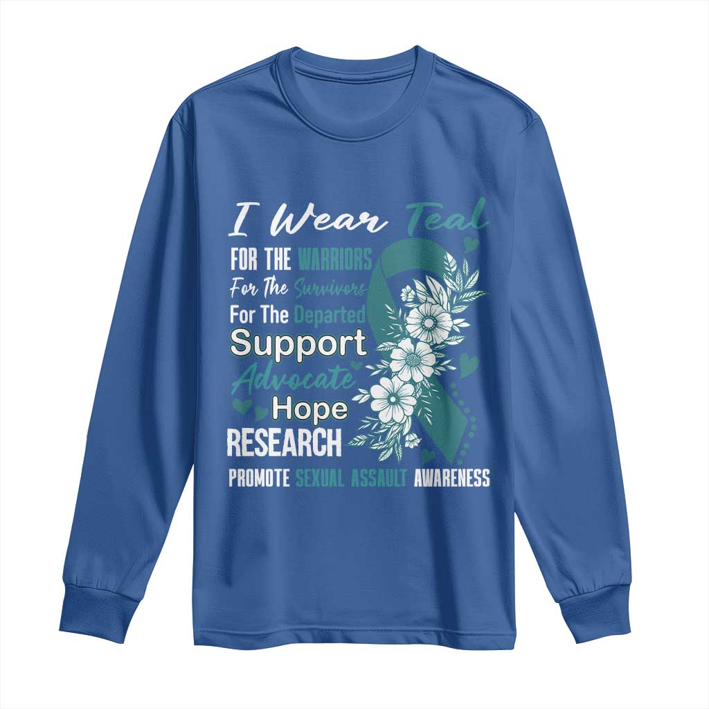 Sexual Assault Awareness Long Sleeve Shirt Teal Ribbon Flower