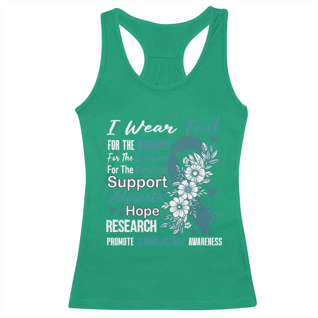 Sexual Assault Awareness Racerback Tank Top Teal Ribbon Flower