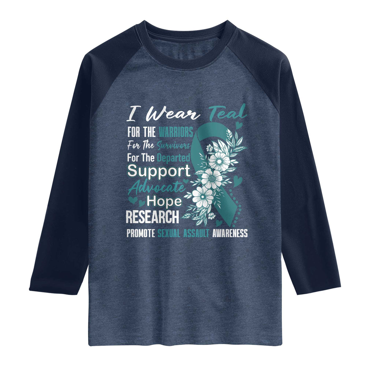 Sexual Assault Awareness Raglan Shirt Teal Ribbon Flower