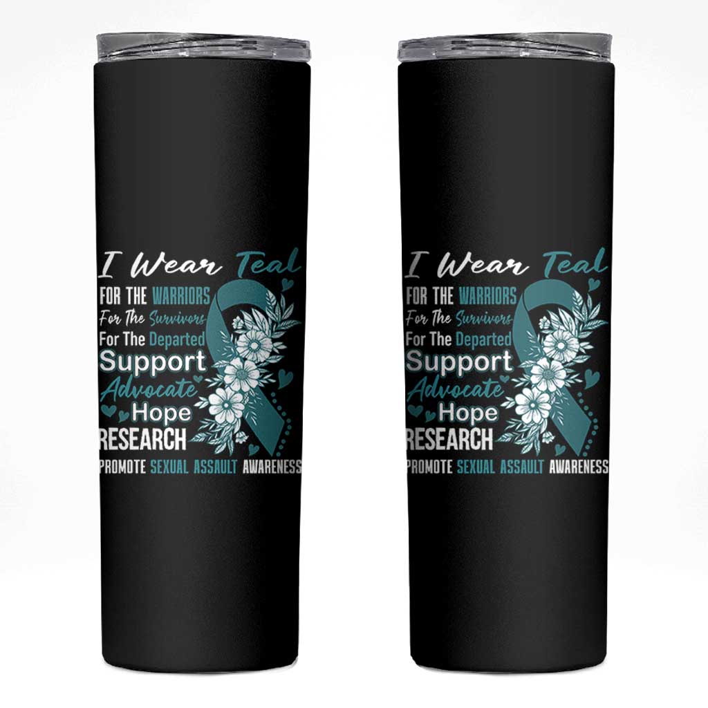 Sexual Assault Awareness Skinny Tumbler Teal Ribbon Flower