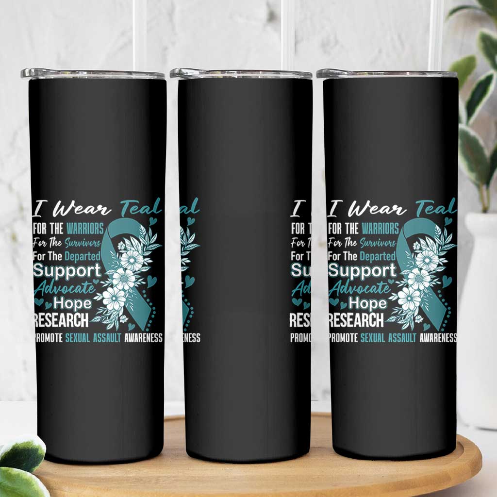 Sexual Assault Awareness Skinny Tumbler Teal Ribbon Flower