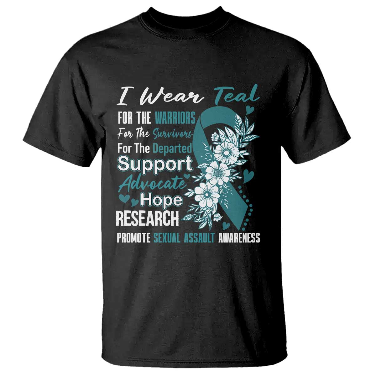 Sexual Assault Awareness T Shirt Teal Ribbon Flower