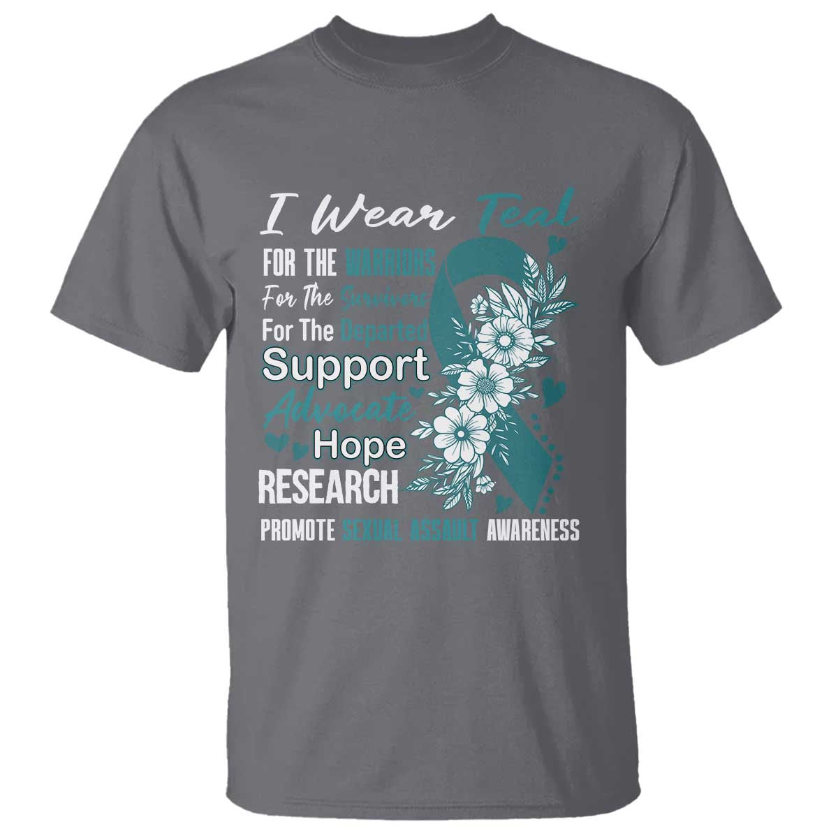 Sexual Assault Awareness T Shirt Teal Ribbon Flower