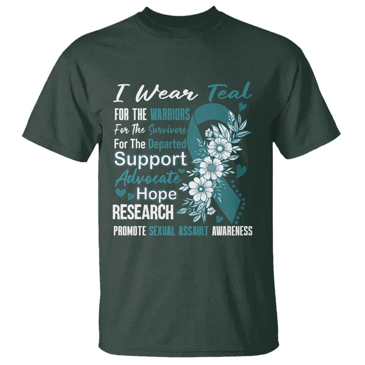 Sexual Assault Awareness T Shirt Teal Ribbon Flower