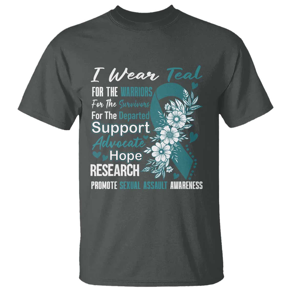Sexual Assault Awareness T Shirt Teal Ribbon Flower