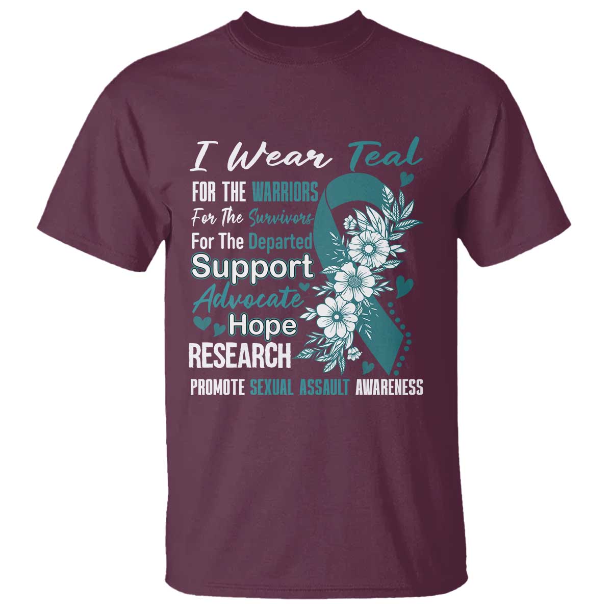 Sexual Assault Awareness T Shirt Teal Ribbon Flower
