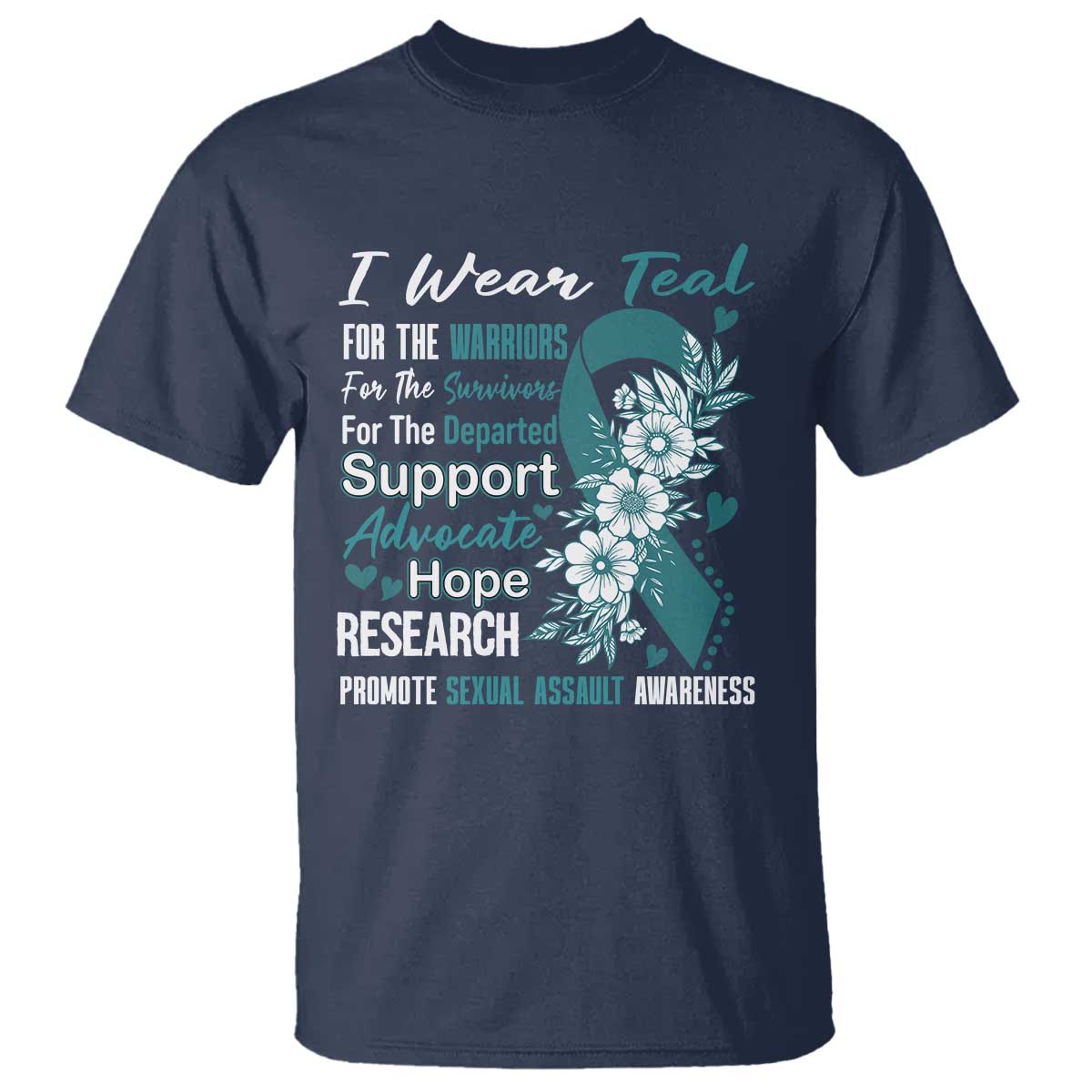 Sexual Assault Awareness T Shirt Teal Ribbon Flower