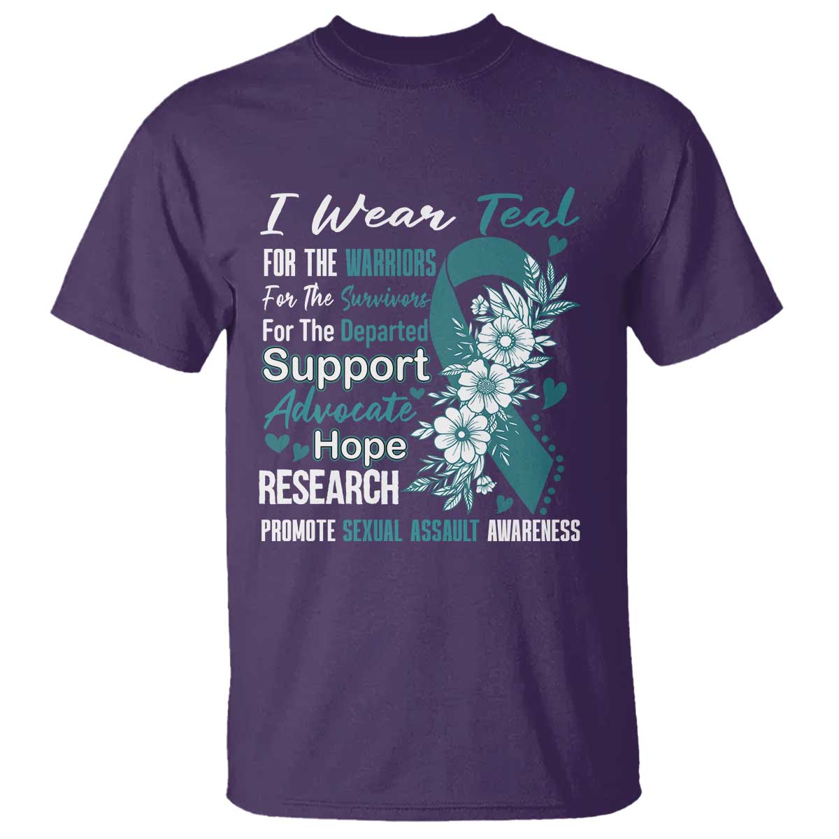 Sexual Assault Awareness T Shirt Teal Ribbon Flower
