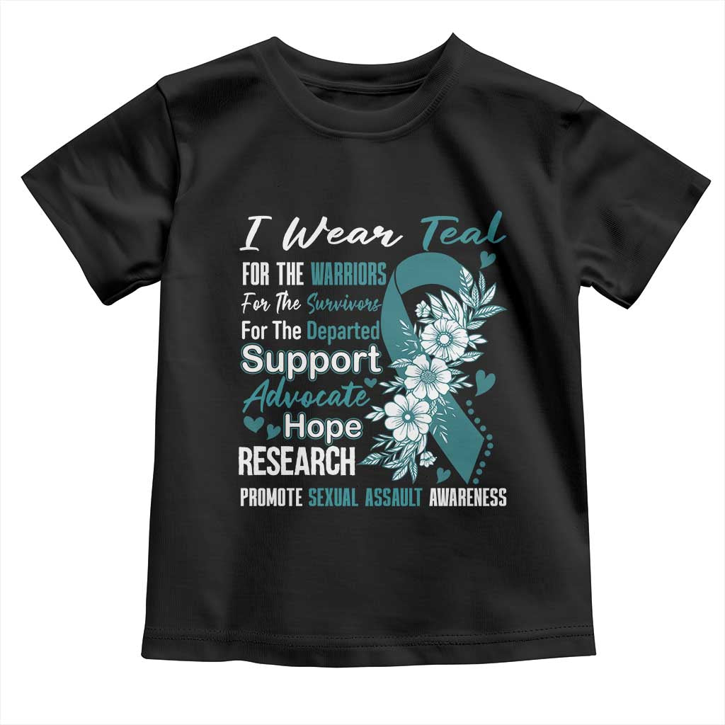 Sexual Assault Awareness Toddler T Shirt Teal Ribbon Flower