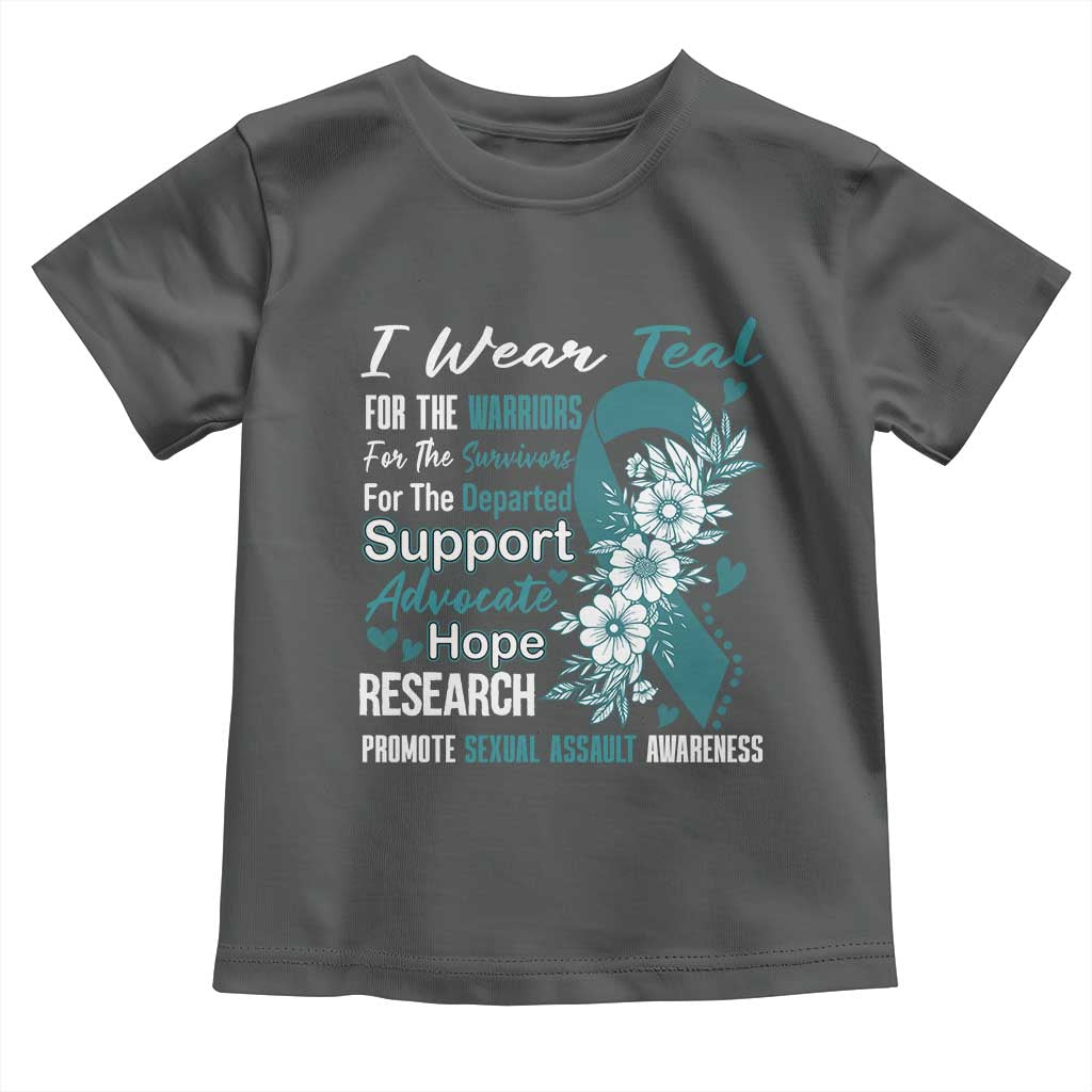 Sexual Assault Awareness Toddler T Shirt Teal Ribbon Flower