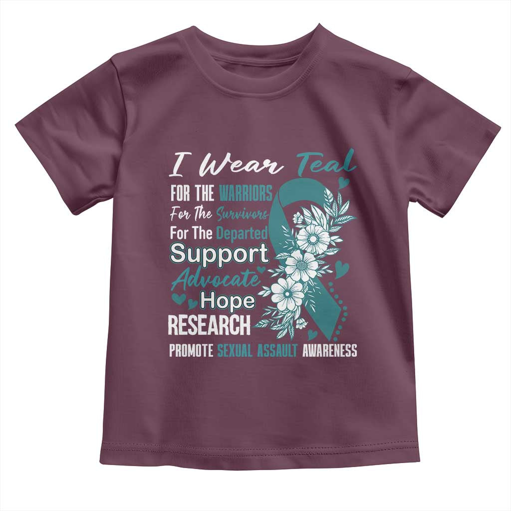 Sexual Assault Awareness Toddler T Shirt Teal Ribbon Flower