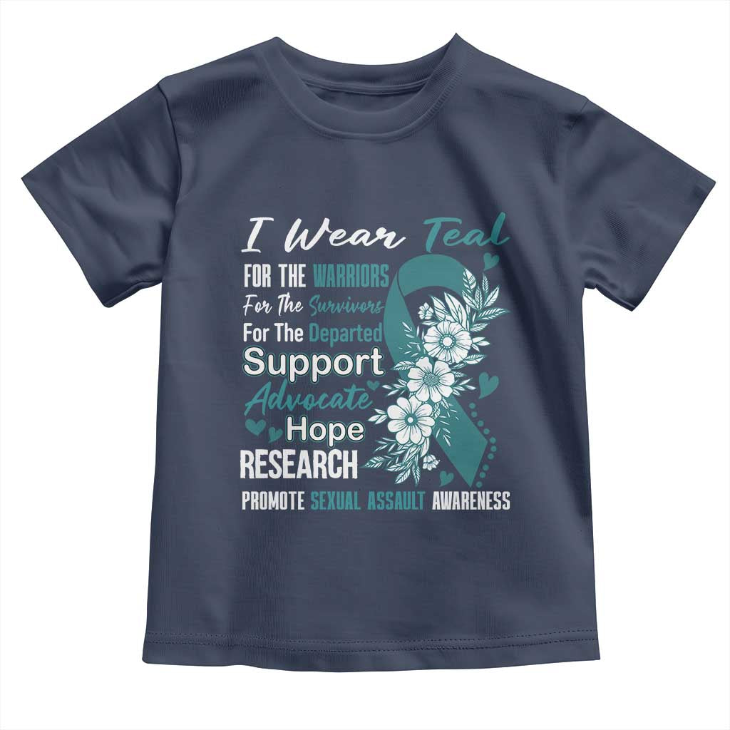 Sexual Assault Awareness Toddler T Shirt Teal Ribbon Flower