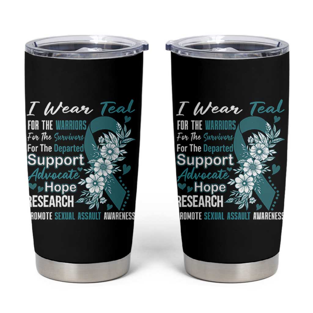 Sexual Assault Awareness Tumbler Cup Teal Ribbon Flower