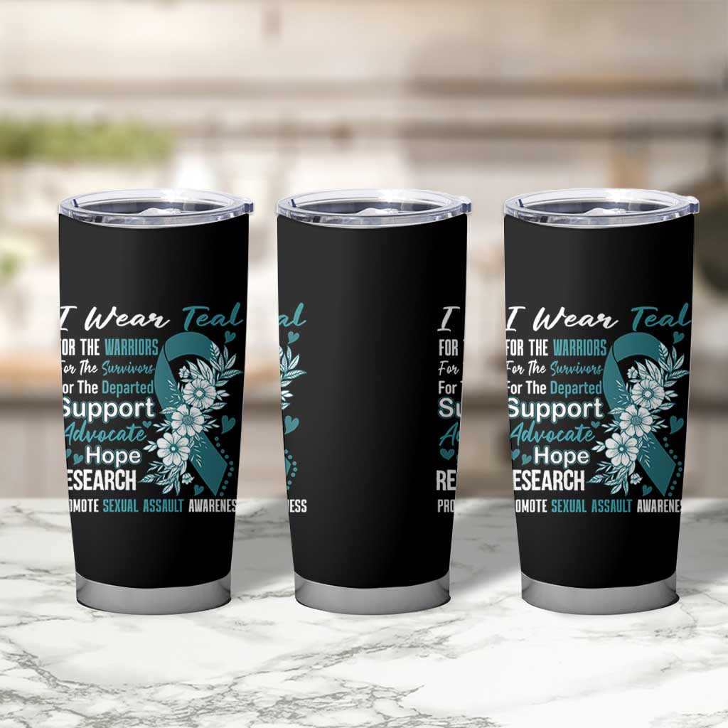 Sexual Assault Awareness Tumbler Cup Teal Ribbon Flower