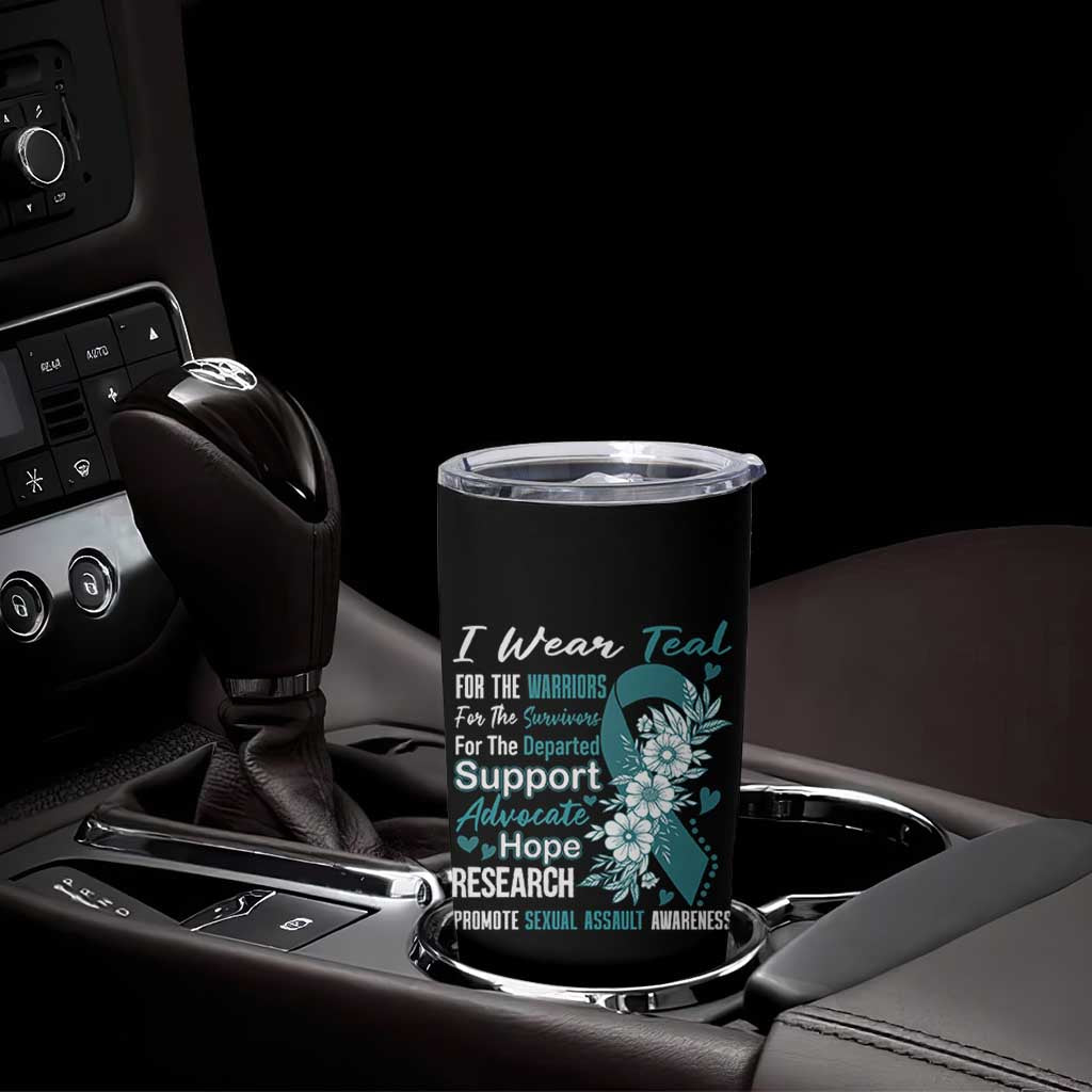 Sexual Assault Awareness Tumbler Cup Teal Ribbon Flower