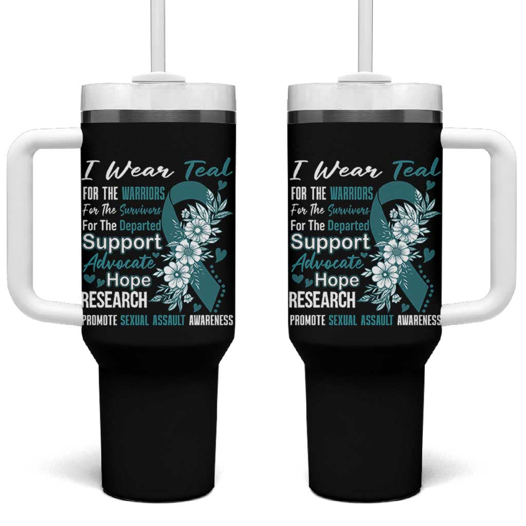Sexual Assault Awareness Tumbler With Handle Teal Ribbon Flower