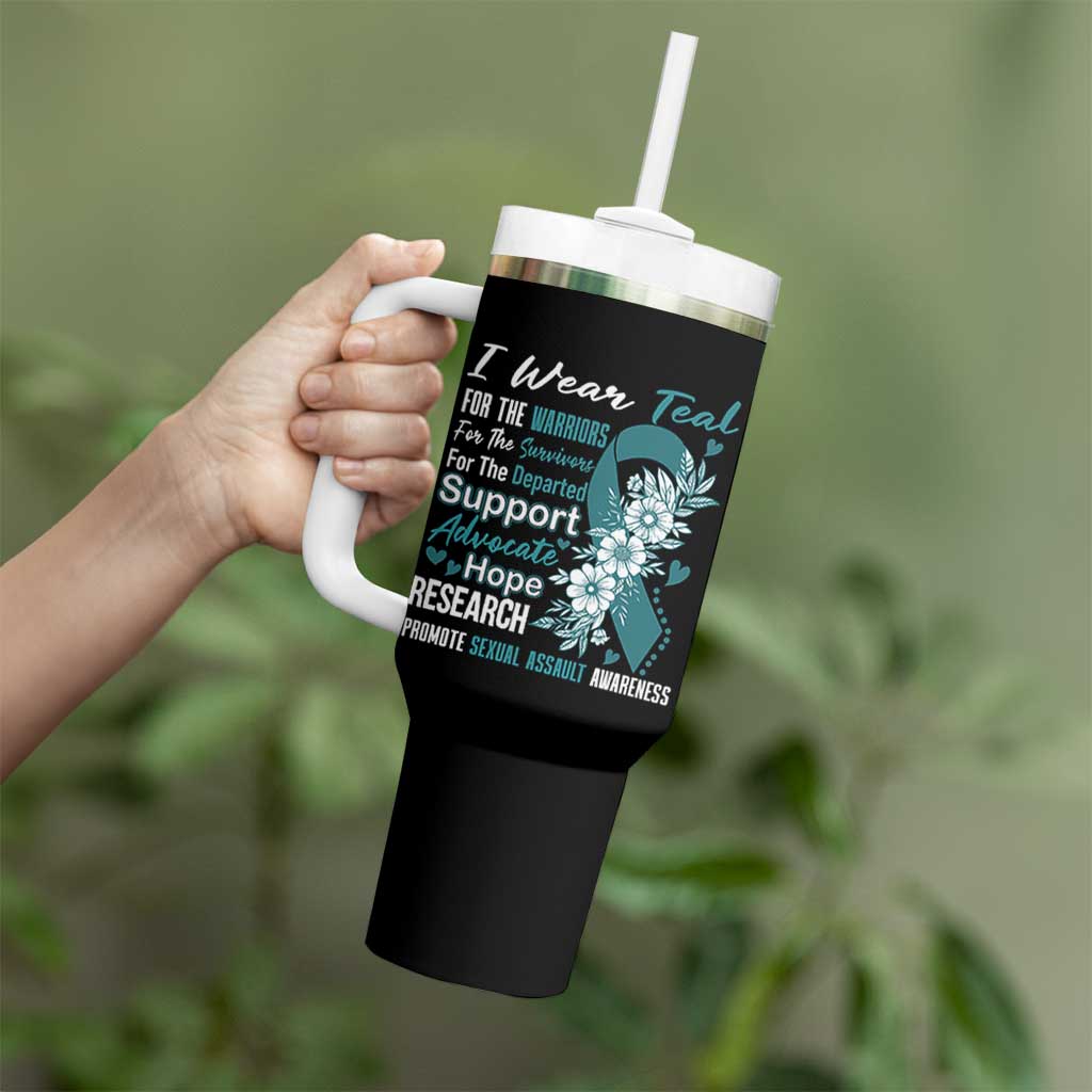 Sexual Assault Awareness Tumbler With Handle Teal Ribbon Flower