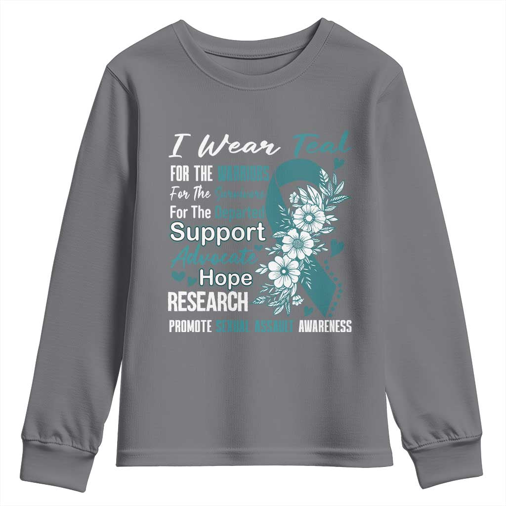 Sexual Assault Awareness Youth Sweatshirt Teal Ribbon Flower