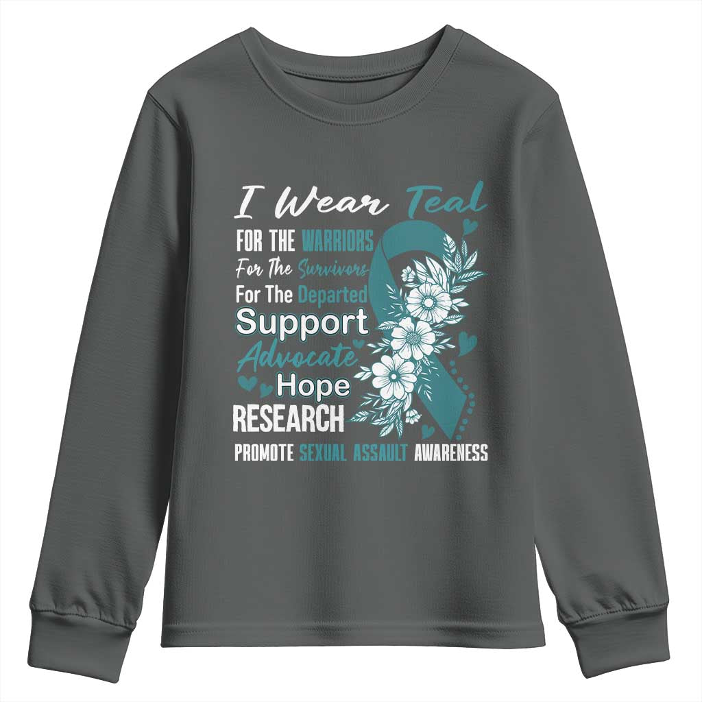 Sexual Assault Awareness Youth Sweatshirt Teal Ribbon Flower
