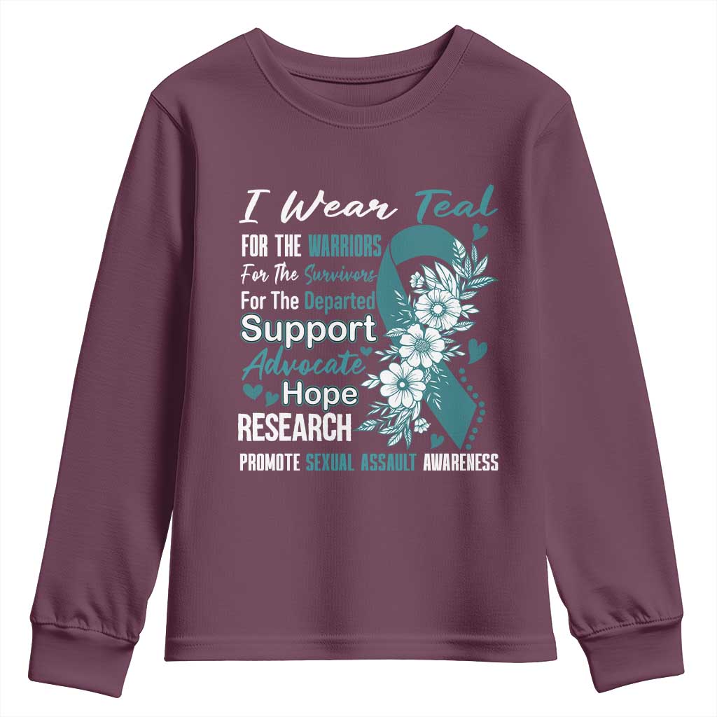 Sexual Assault Awareness Youth Sweatshirt Teal Ribbon Flower