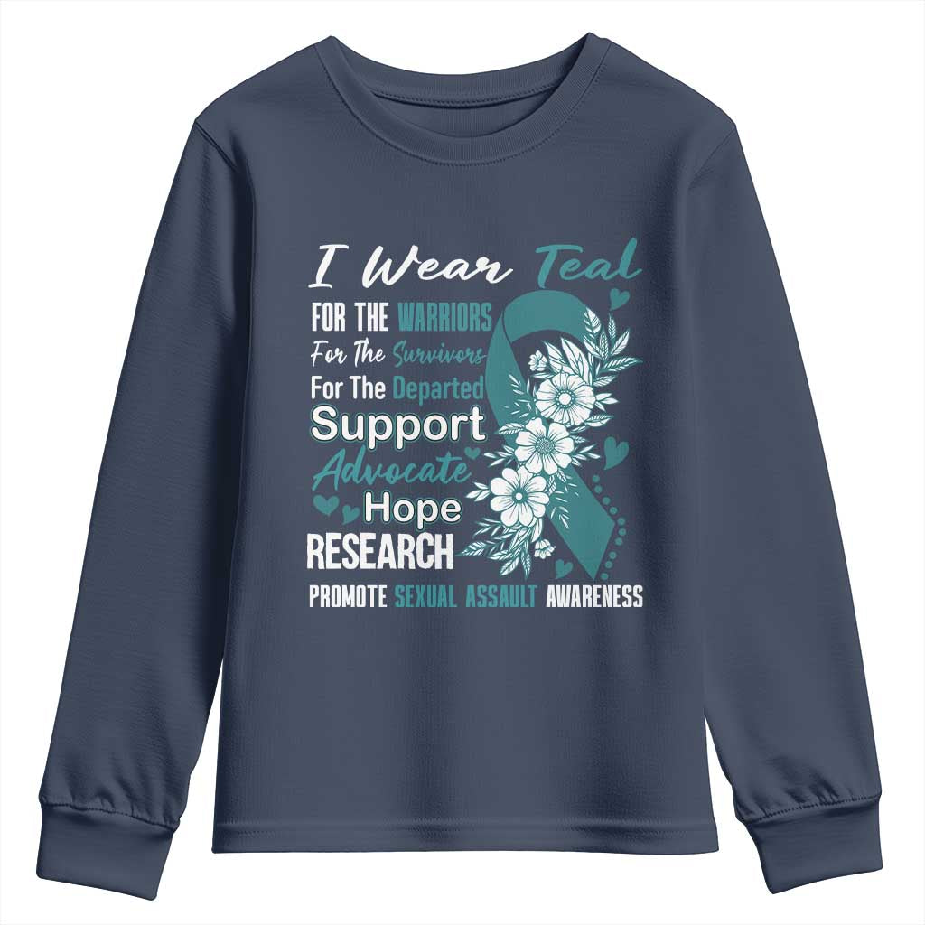 Sexual Assault Awareness Youth Sweatshirt Teal Ribbon Flower