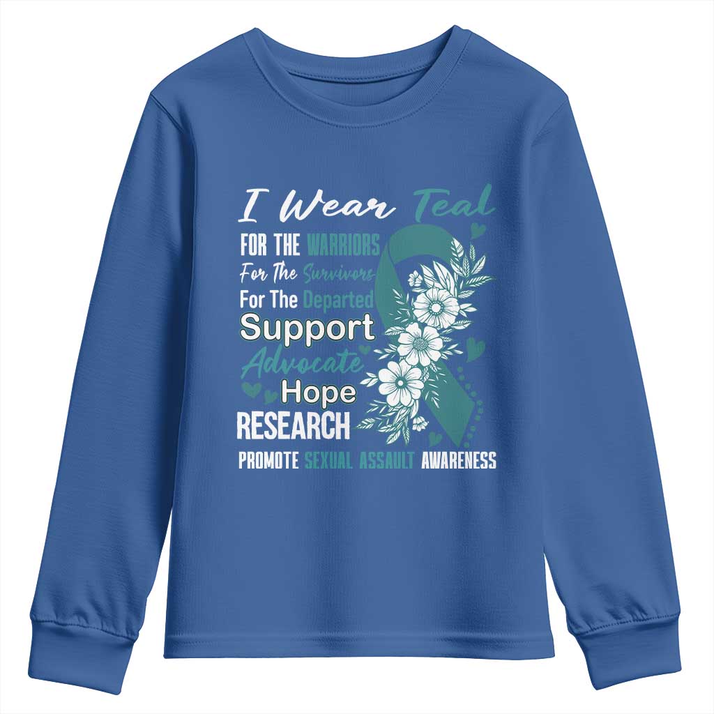 Sexual Assault Awareness Youth Sweatshirt Teal Ribbon Flower