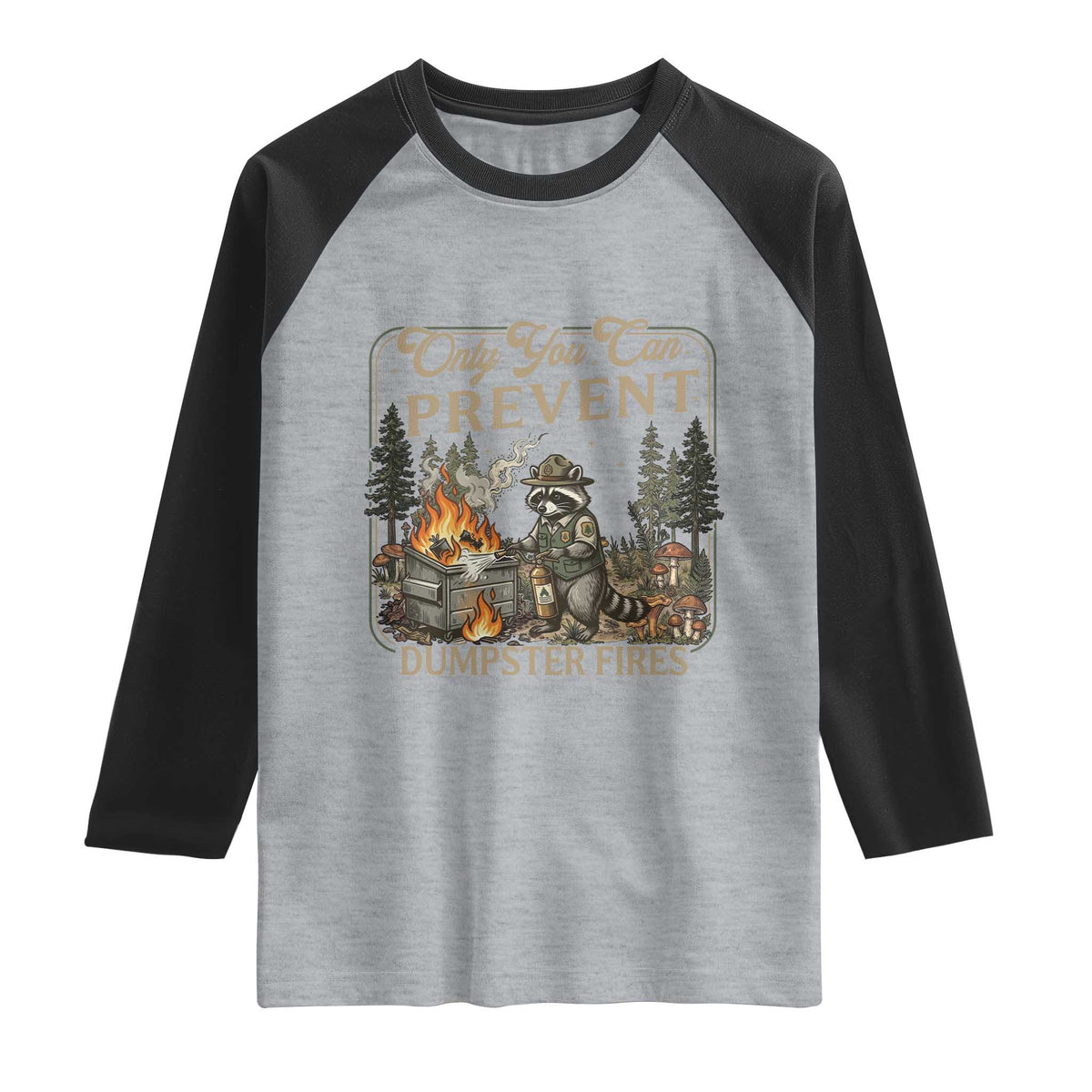 Only You Can Prevent Dumpster Fires Raglan Shirt Funny Raccoon Mental Health Meme
