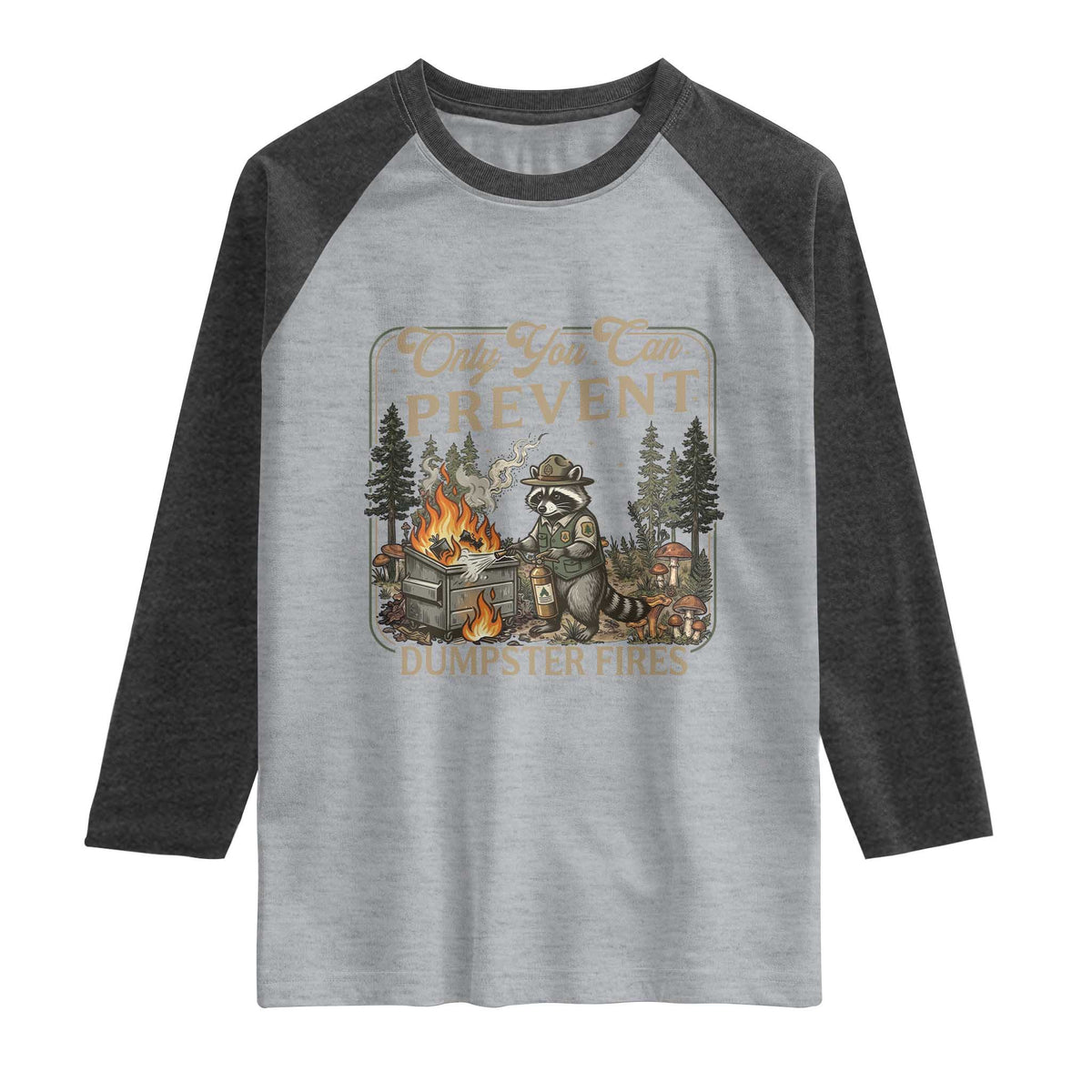 Only You Can Prevent Dumpster Fires Raglan Shirt Funny Raccoon Mental Health Meme