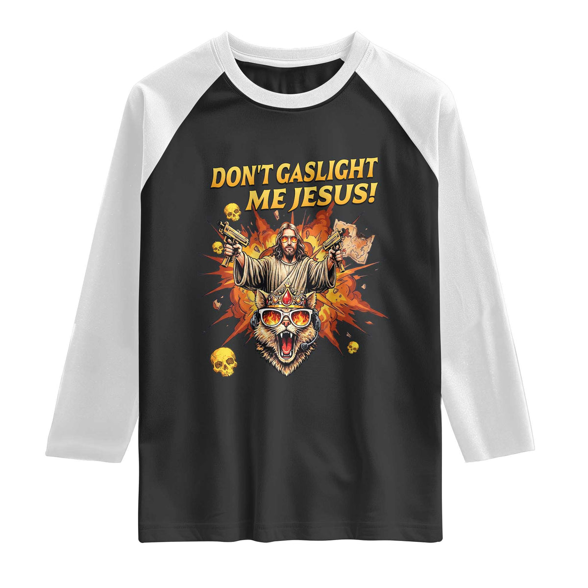 Don't Gaslight Me Jesus Raglan Shirt Funny Princess Cat Sci-Fi Book Lover