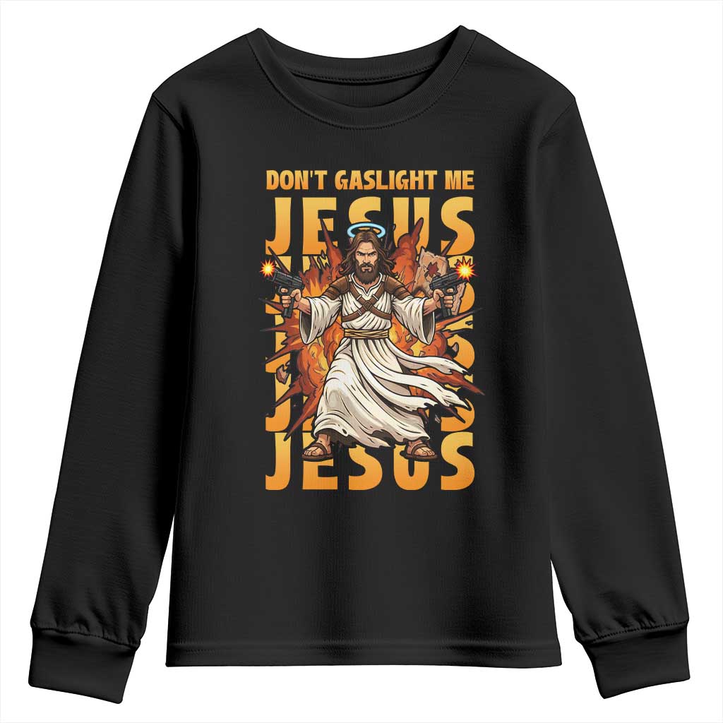 Don't Gaslight Me Jesus Youth Sweatshirt Funny Princess Donut Cat Christian Meme