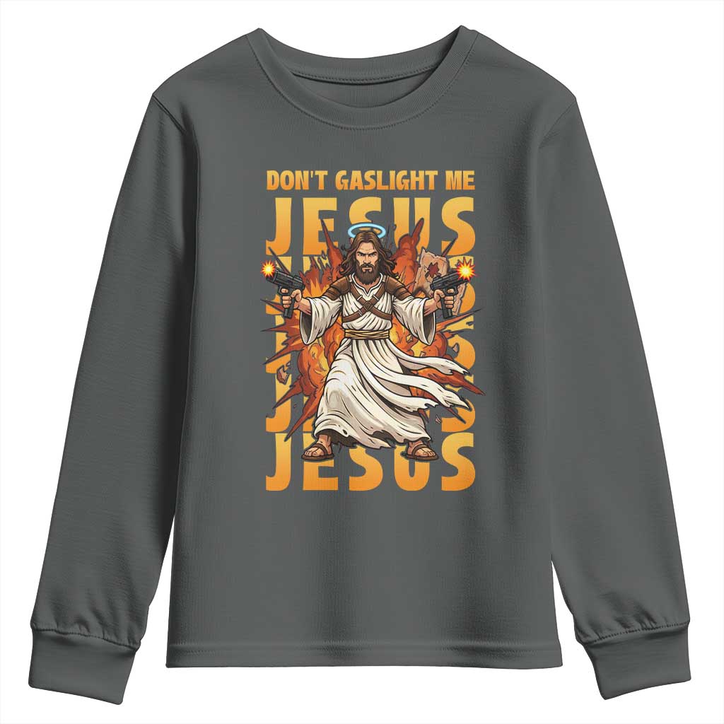 Don't Gaslight Me Jesus Youth Sweatshirt Funny Princess Donut Cat Christian Meme