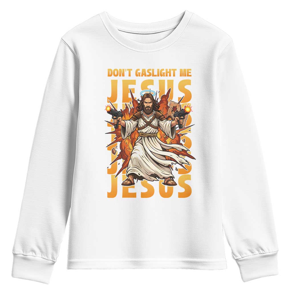Don't Gaslight Me Jesus Youth Sweatshirt Funny Princess Donut Cat Christian Meme