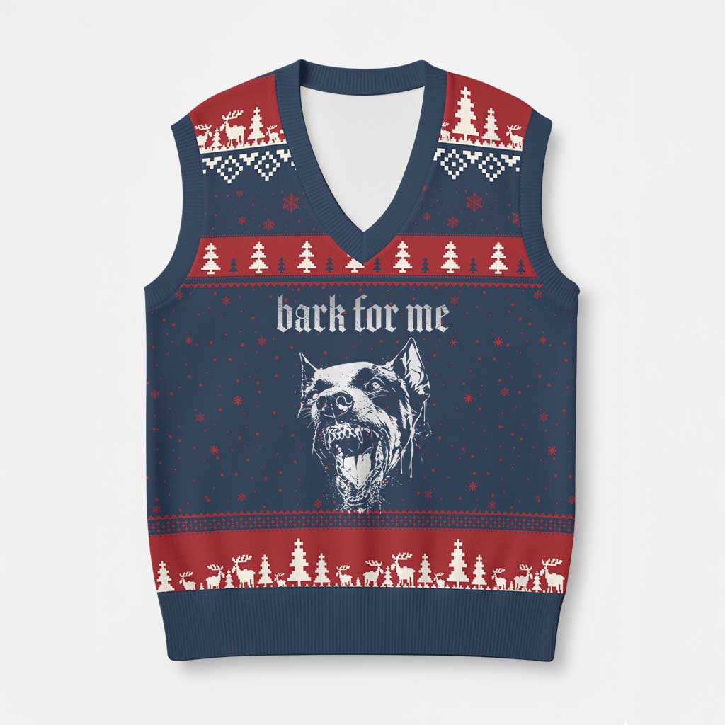 Bark For Me V-Neck Knit Sweater Vest Gothic Dog Graphic