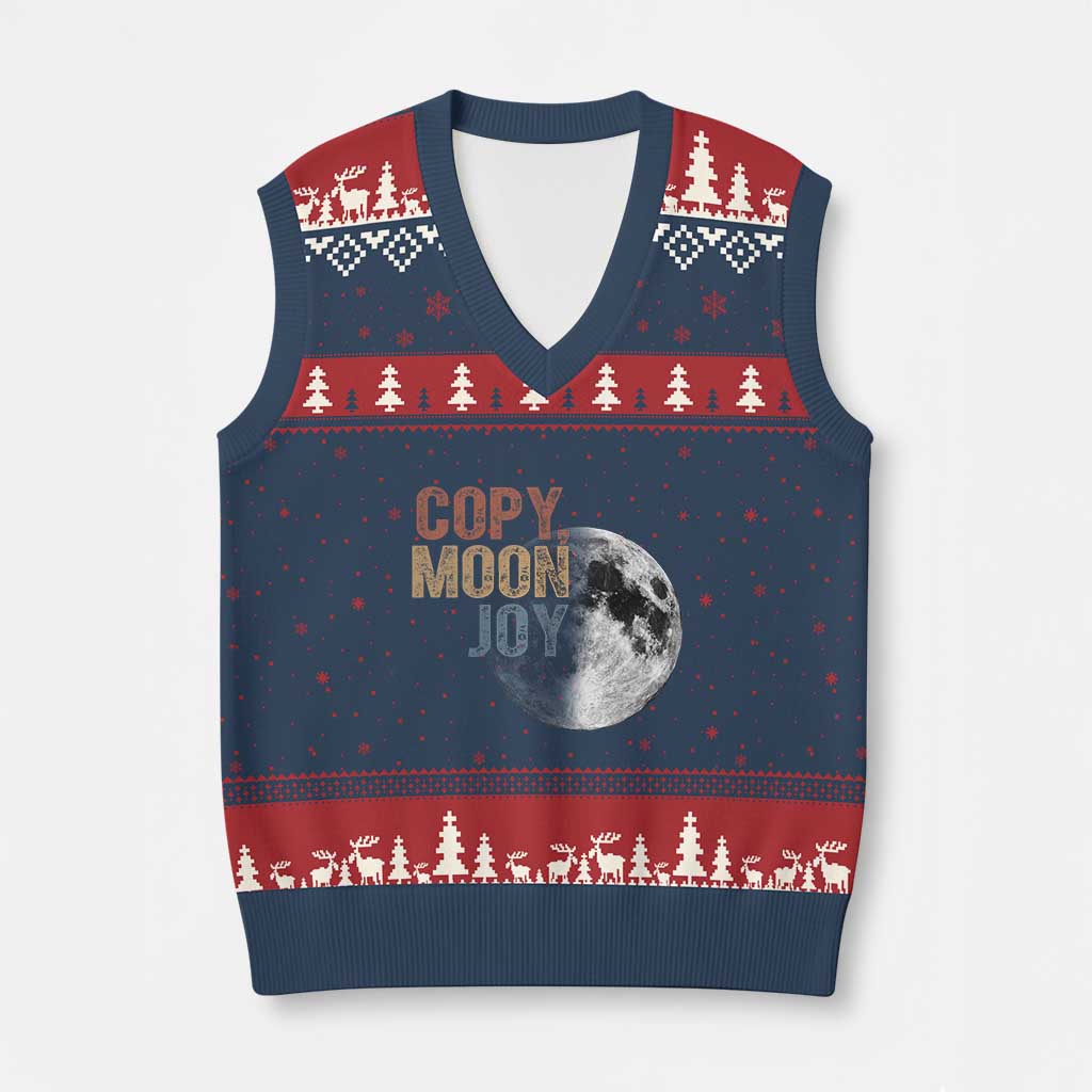 Copy Moon Joy V-Neck Knit Sweater Vest Funny Lunar Quote Graphic