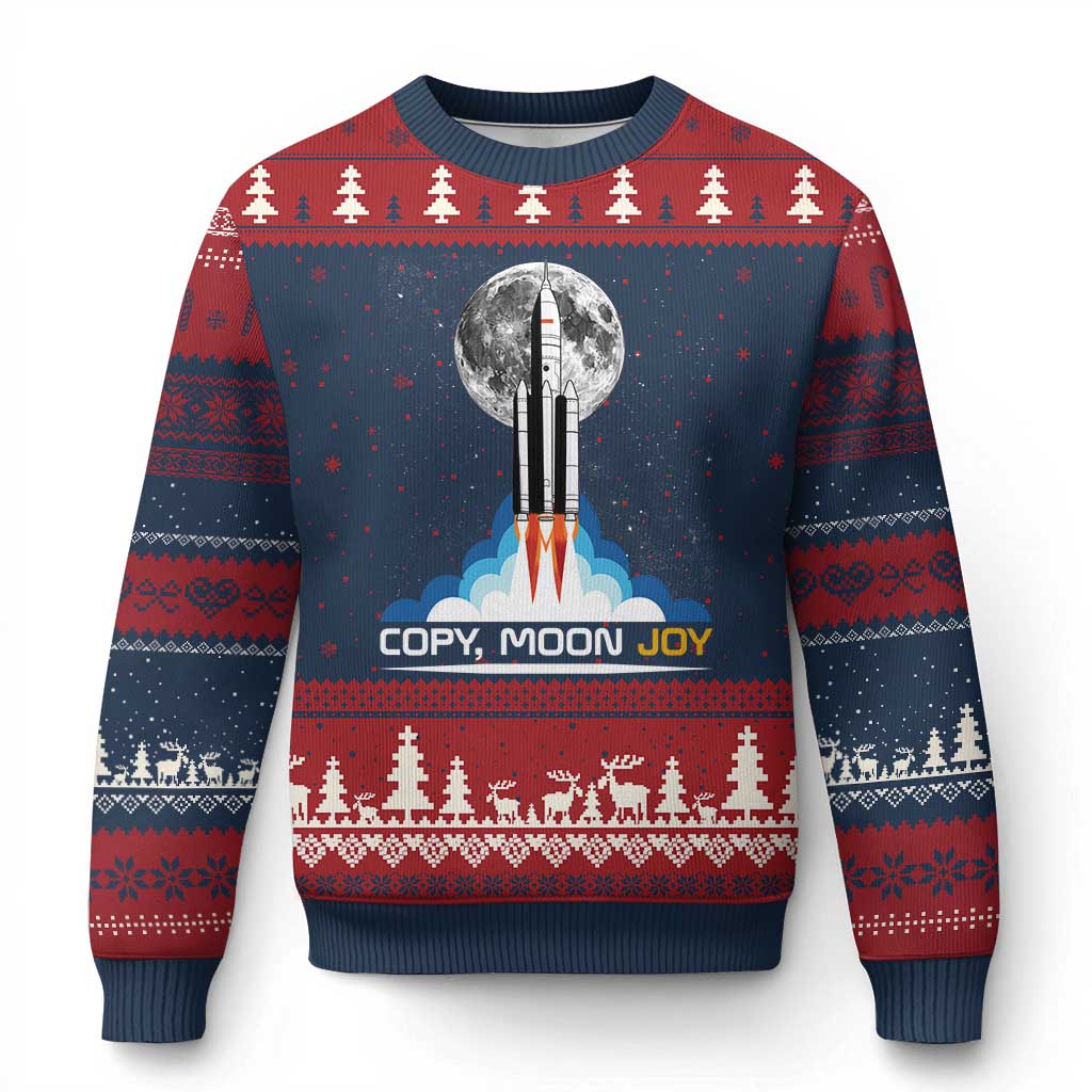 Copy Moon Joy Ugly Christmas Sweater Rocket Launch Full Moon