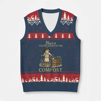 That's It You're Going in the Compost V-Neck Knit Sweater Vest Funny Frog Gardener Meme