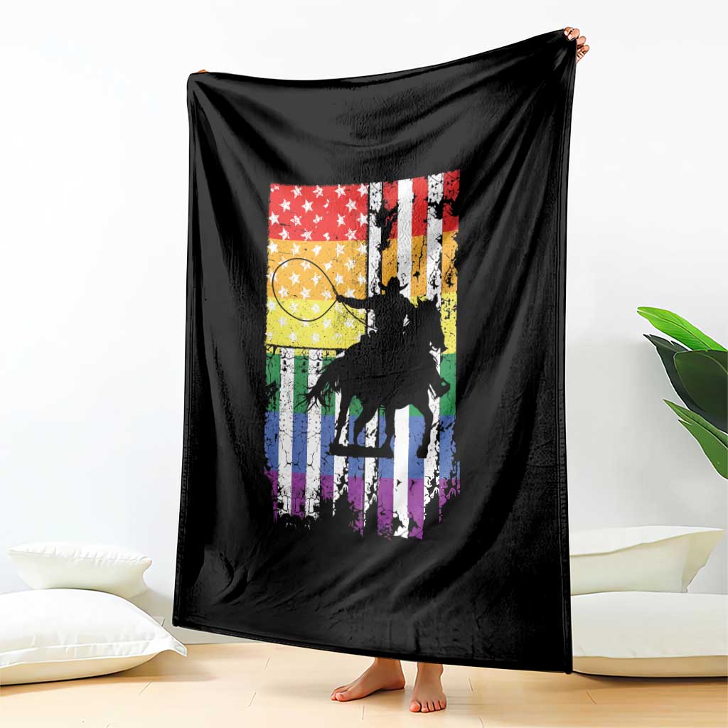 Rodeo Gay Cowboy Western LGBTQ Rainbow Flag Throw Blanket