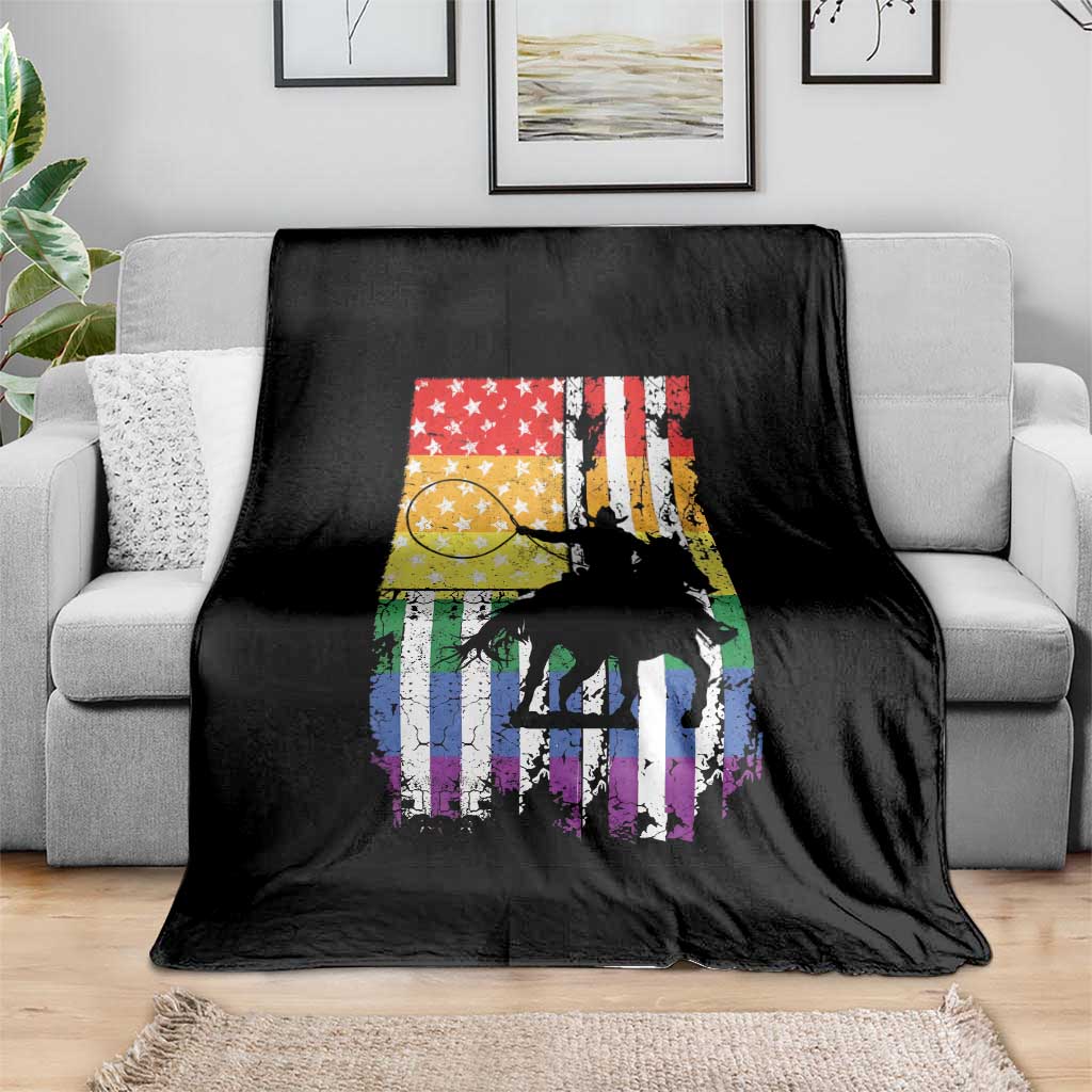 Rodeo Gay Cowboy Western LGBTQ Rainbow Flag Throw Blanket