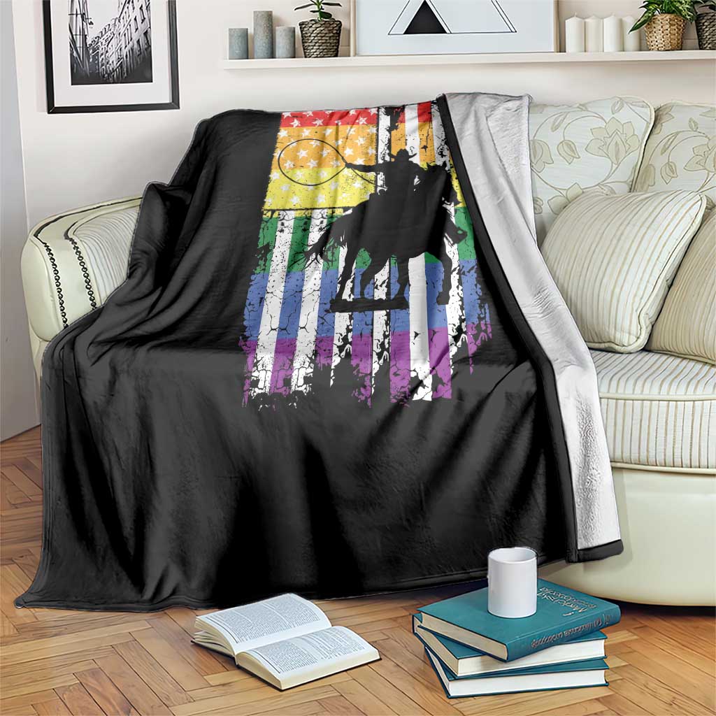 Rodeo Gay Cowboy Western LGBTQ Rainbow Flag Throw Blanket