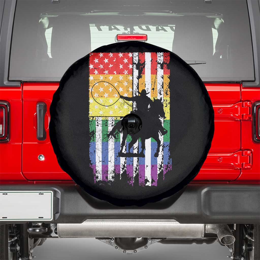 Rodeo Gay Cowboy Western LGBTQ Rainbow Flag Spare Tire Cover