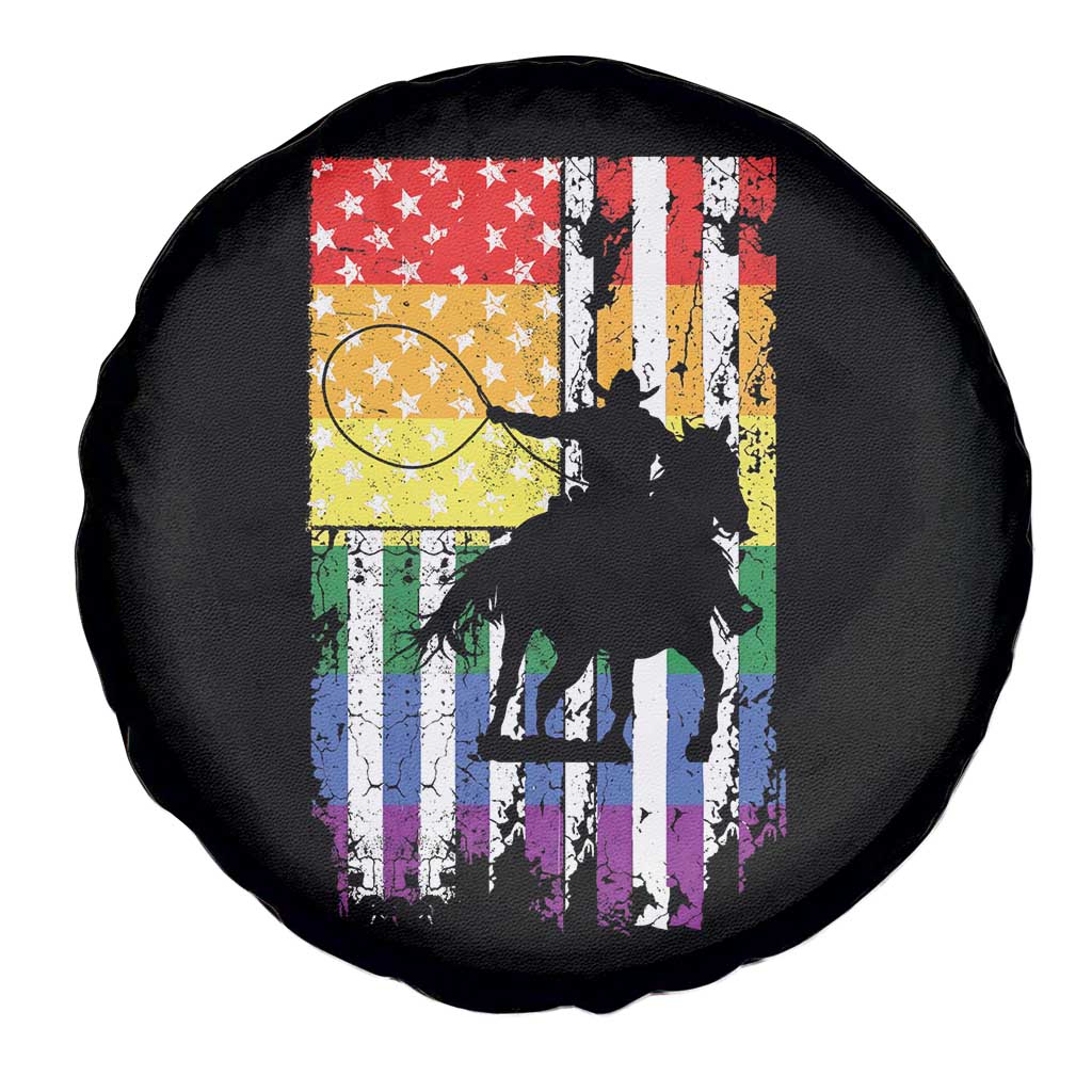 Rodeo Gay Cowboy Western LGBTQ Rainbow Flag Spare Tire Cover