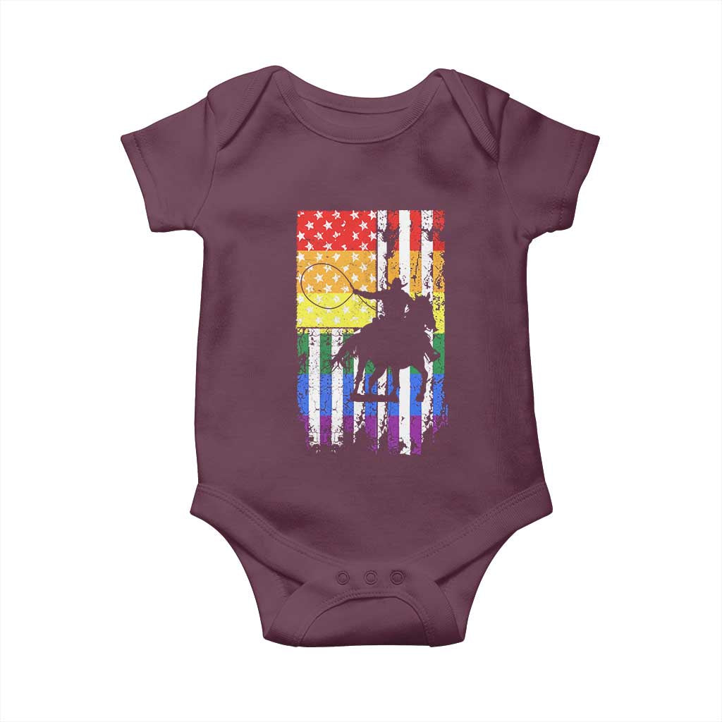 Rodeo Gay Cowboy Western LGBTQ Rainbow Flag Baby Onesie