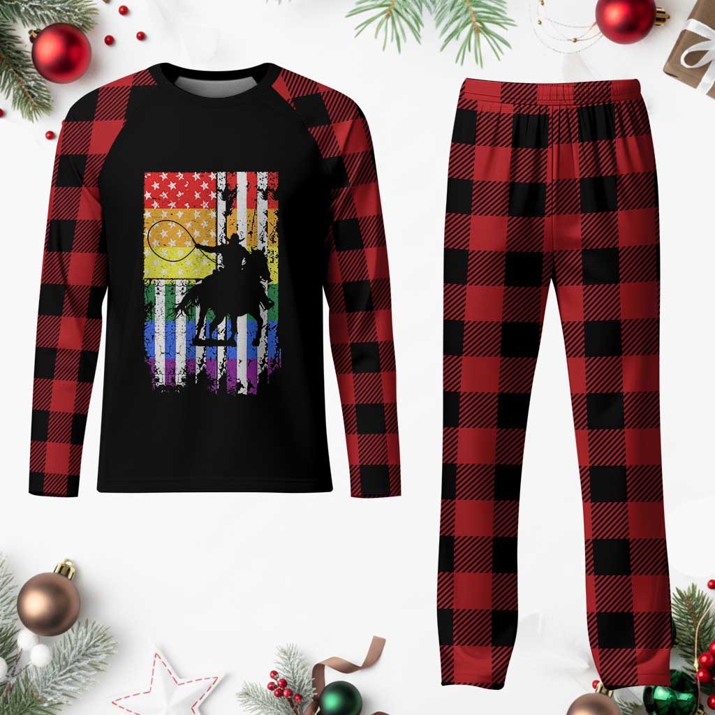 Rodeo Gay Cowboy Western LGBTQ Rainbow Flag Plaid Pajama Set