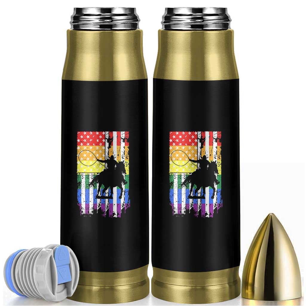 Rodeo Gay Cowboy Western LGBTQ Rainbow Flag Bullet Tumbler